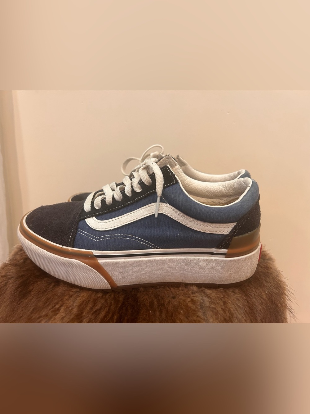 Vans Old Skool Platform Low-Top Sneakers in Blue, Black and White